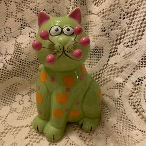 Ceramic Stylized Cat Figurine With
Wire Whiskers And Hand Painted 4.5"